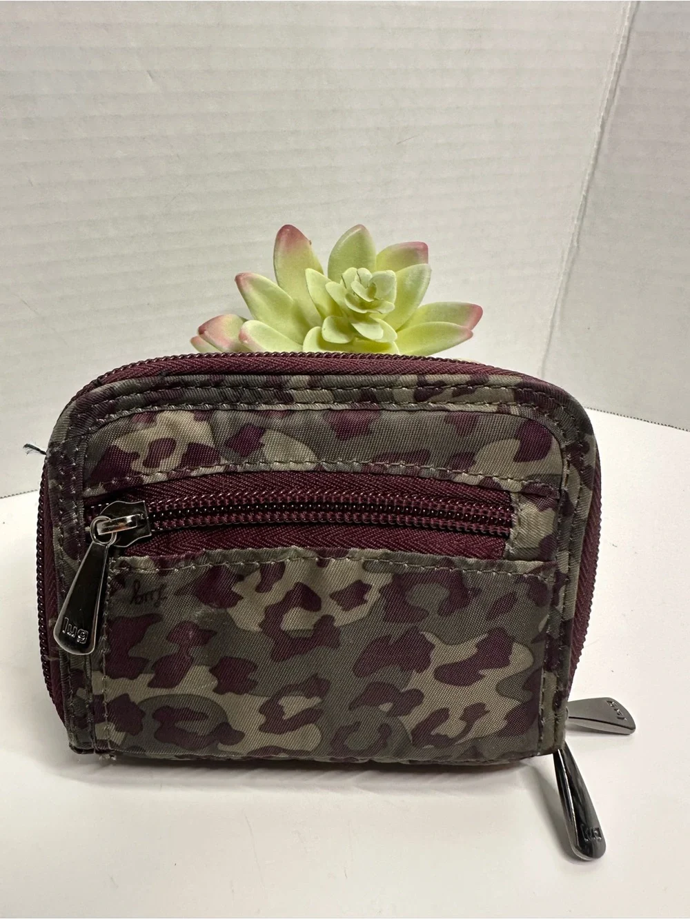 lug Quilted Camo Zip Card Wallet - Olive & Burgundy